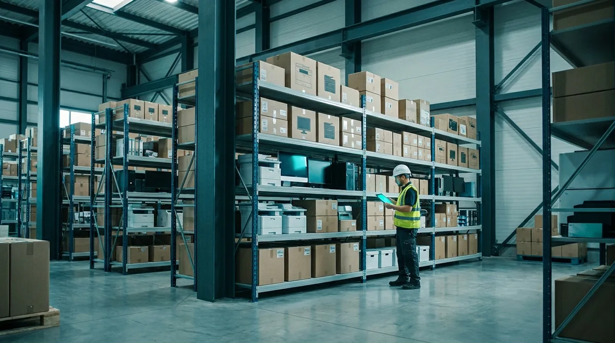 Magazzino organizzato con forniture per uffici ed enti pubblici